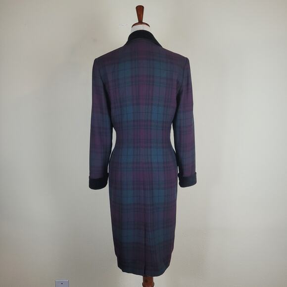 Vintage Kasper Dress 6 Purple Green Plaid Button Down Dark Academia Tailored - Picture 5 of 11